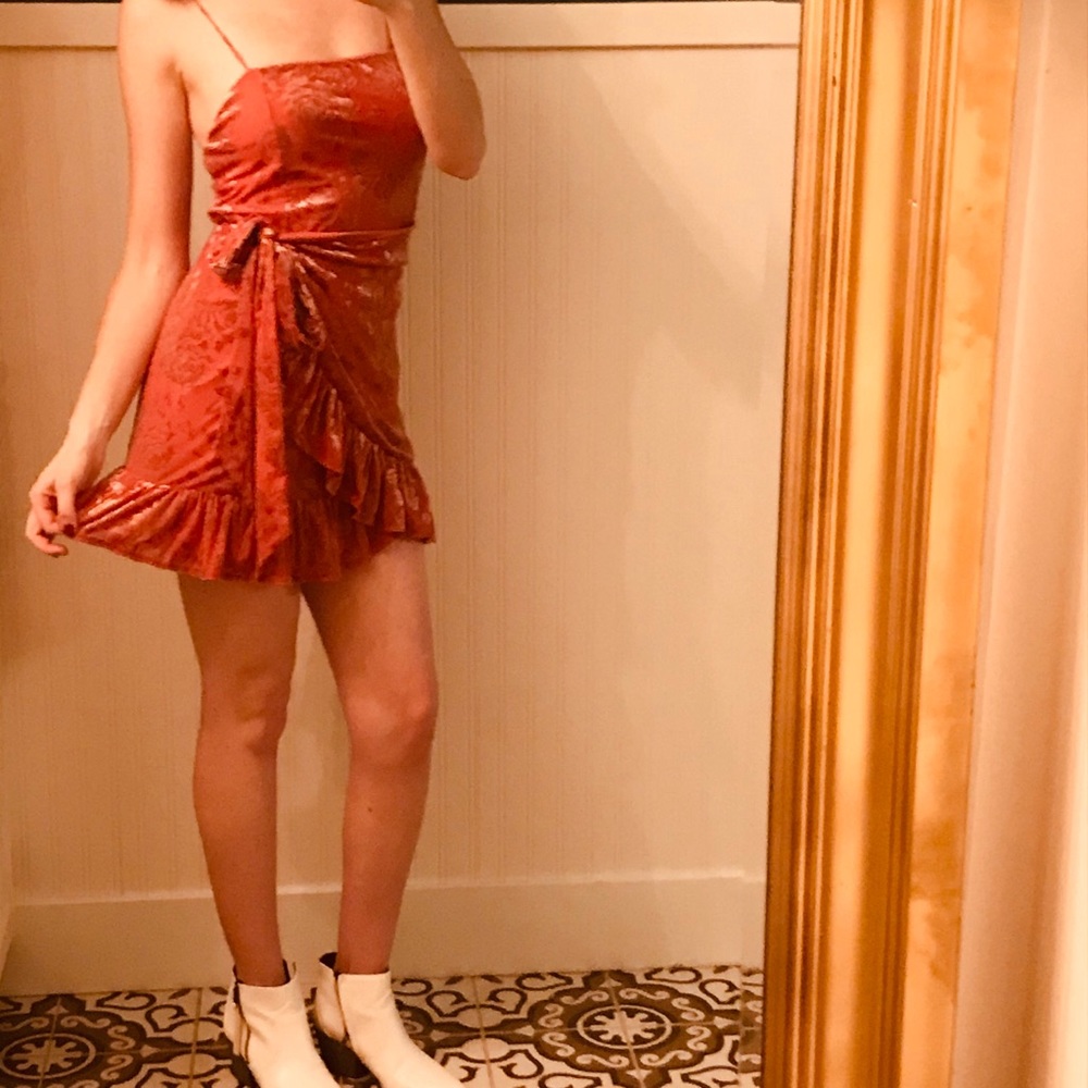 Free People blush velvet detailed wrap dress